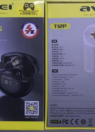 Беспроводные наушники awei t12p с динамическими драйверами, bluetooth-гарнитура для музыки и звонков