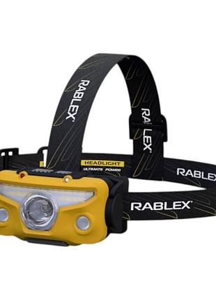 Налобний ліхтар rablex rb 976 з акумулятором, водонепроникний, режими світла білий/червоний/жовтий, зарядка type-c