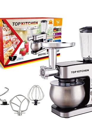 Универсальный кухонный комбайн 3 в 1 top kitchen tk-00225, мощность 4500w, чаша 7 л для измельчения, взбивания и смешивания