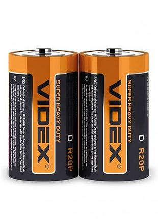 Суперсильные солевые батарейки videx r20p/d 1шт d‑размер (r20, 2 шт. блистер)