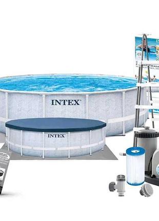 Каркасный бассейн intex 26746 с лестницей и тентом