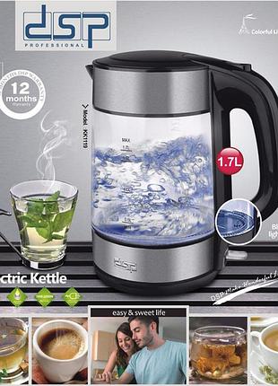 Электрочайник dsp kk1190 стильный и удобный, 1.7 л, модель kk1190, бренд dsp, чёрный