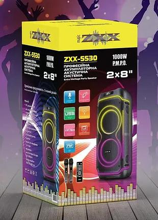 Мощная портативная акустическая колонка zxx-5530 с led-подсветкой и двумя микрофонами