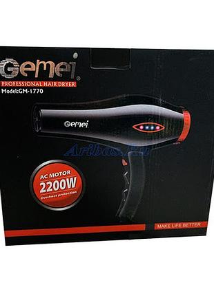 Профессиональный фен для укладки волос gm 1770 с насадками, мощный для салонного и домашнего использования