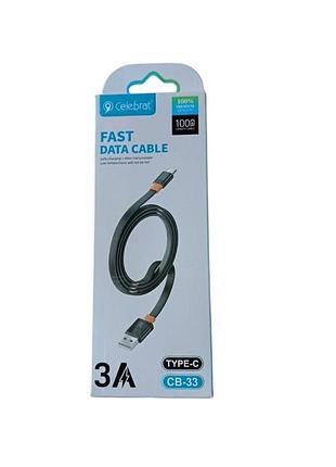 Швидкісний зарядний кабель celebrat usb — usb-c cb 33, високошвидкісний кабель для зарядки та синхронізації