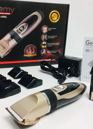 Професійна акумуляторна машинка для стрижки gemei gm-6066 з регулюванням довжини та насадками