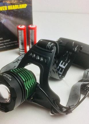 Налобний ліхтар wimpex 2188-t6 з потужним led, живлення 2×18650 для туризму та ремонту