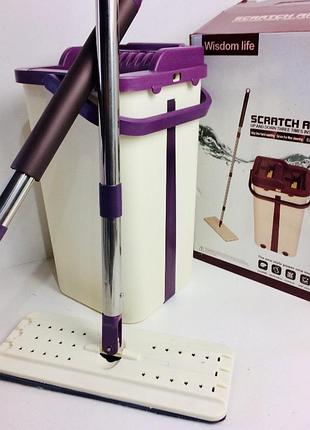 Швабра з відром scratch cleaning mop midium 00087/m 30 для ефективного прибирання — універсальна для підлог та відполіскування