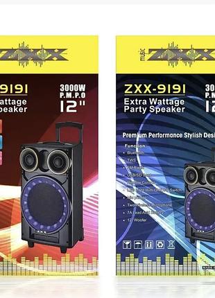Акустична портативна колонка zxx-9191/8215 60 вт з 12" динаміком, tws/fm/usb/tf/sd/bt/rec/led/2mic, розмір 67×38×32 см