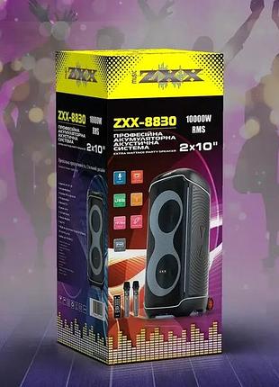 Мощная портативная акустическая колонка zxx-8830 80 вт, 2×10" дюймов, bluetooth tws, fm, usb, tf, led с записью и двумя