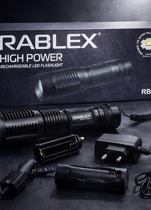 Ручной фонарь rablex rb-211 с функцией zoom, встроенным аккумулятором и индикатором заряда
