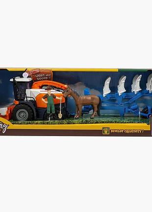 Игрушечный фермерский комбайн 550-37 k с подсветкой и звуковыми эффектами, инерционный, с резиновыми колесами и съемным навесным