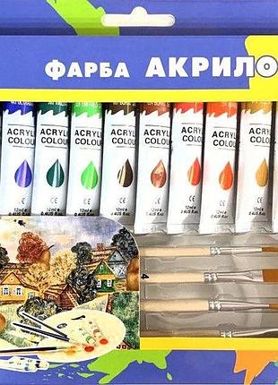 Акриловые краски в тюбиках 12 цветов с палитрой и набором кистей 1812-pac neoline