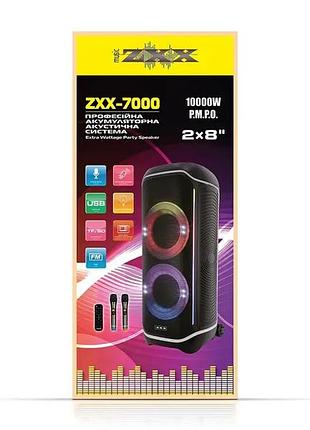 Переносна акустична колонка zxx-7000/6239, 120 вт, 2 x 8" динаміки, tws, fm, usb, tf, bluetooth, запис, led підсвітка, 2 мікрофони