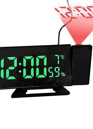 Проекційний мережевий годинник vst-896s-4/9091 з зеленим led-дисплеєм, відображенням температури та usb-портом