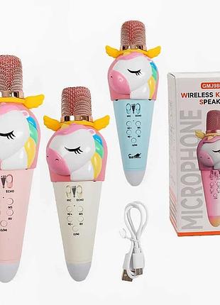 Детский караоке-микрофон gmj9801 с bluetooth, type-c, подсветкой и изменением голоса