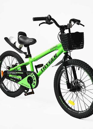 Детский велосипед 20 дюймов corso tg-21708 от tayger с дополнительными боковыми колесами