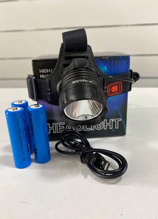 Налобний світлодіодний ліхтар bailong bl-219 hp50 на 3×18650 з usb-зарядкою