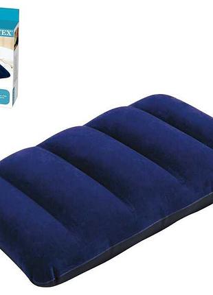 Надувная подушка intex 68672 "downy pillow" синяя, велюр 48х32 см