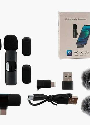Беспроводной петличный микрофон c 77361 с двумя микрофонами, usb-кабелем и приемником для смартфонов