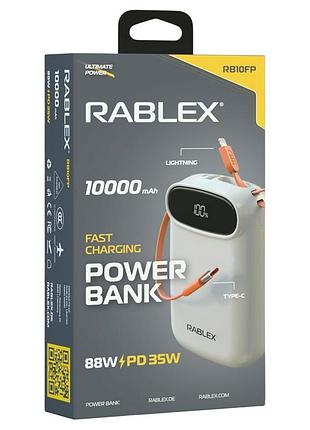 Портативный пауэрбанк rablex rb10fp с ёмкостью 10000mah, поддержкой lightning и type-c, быстрой зарядкой 88w, pd35w