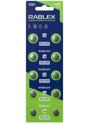 Батарейка rablex buttin cell ag3 (lr41) 1.5v щелочная компактная для годинників та пристроїв