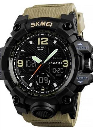Спортивные мужские часы skmei 1155bkh цвета хаки с многофункциональным циферблатом