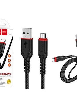 Кабель usb hoco x59 micro 2 м для зарядки та передачі даних, довгий синій (модель x59, бренд hoco)