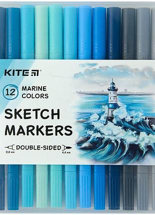 Маркер скетч 12 кольорів marine k22-044-3 kite високоякісні двосторонні