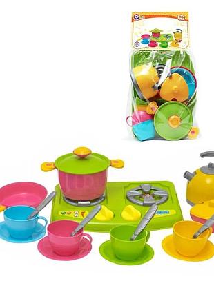 Набір ігрового посуду "смачні пригоди" від technok toys - 20 предметів з плитою та тріскачкою