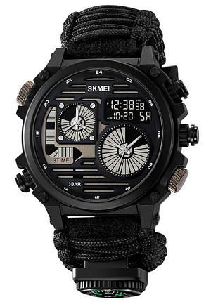 Надежные наручные часы skmei paracord 2202bk с компасом, термометром, свистком и кресалом