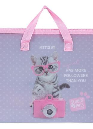 Папка для документів з тканевими ручками studio pets sp24-202 kite з котиком