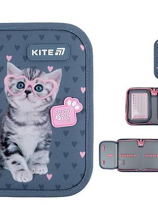Пенал з одним відділенням та двома відворотами studio pets sp25-622-1 kite з котиком