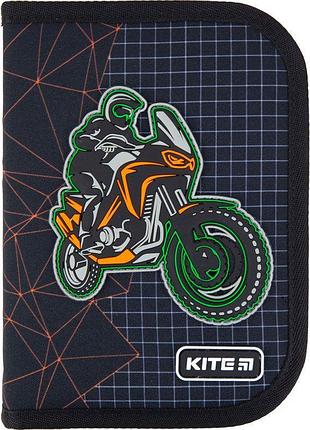 Пенал шкільний з наповненням motocross k21-622h-2 kite з одним відділенням і двома відворотами