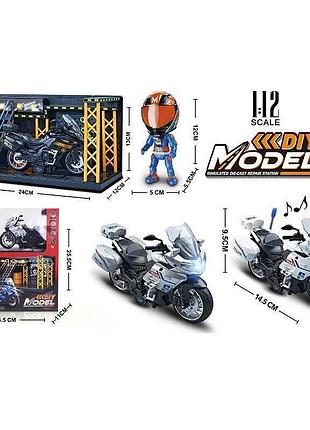 Детализированный игровой мотоцикл my 66 m 1237 x с инерцией, звуковыми эффектами, подсветкой и гаражом масштаба 1:12
