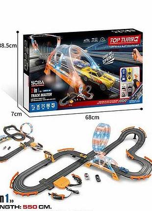 Автотрек трек a 65-3 b с подсветкой, механическим табло и мостом, масштаб 1:64, длина 550 см