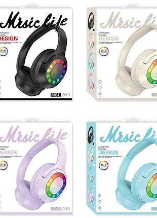 Беспроводные наушники с bluetooth и rgb-подсветкой c 76207, микрофон, регулируемое оголовье