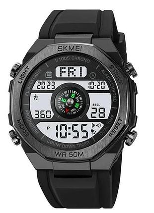 Наручные часы skmei 2209bkwt с компасом и шагомером, черно-белые, модель 10350