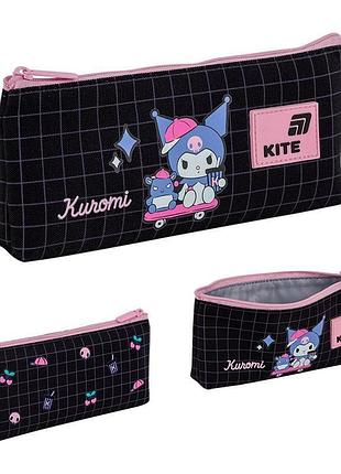 Пенал косметичка на одне відділення з принтом hello kitty kuromi чорного кольору hk26-680-1 kite