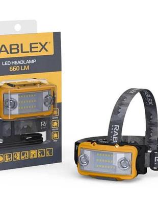 Налобный фонарь rablex rb 962 с аккумулятором, водонепроницаемый, белый/красный/жёлтый свет, зарядка type-c