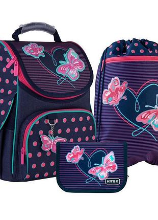 Шкільний рюкзак 11,5 л з пеналом та сумкою для взуття butterflies set-k21-501s-3 kite