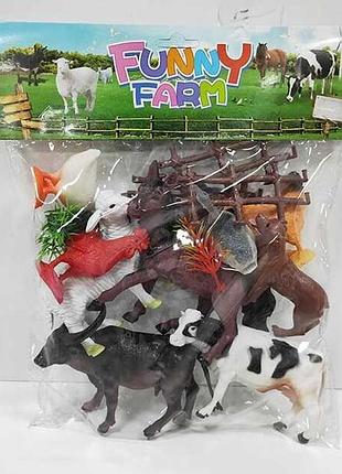 Набор игрушечных животных funny farm с аксессуарами, 9 фигурок разных видов, длина крупных 12 см, птиц 6 см