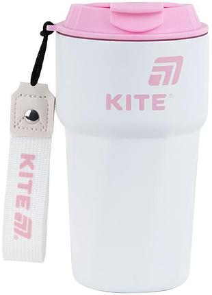 Универсальная термокружка kite k25-1220-3 бело-розового цвета объемом 450 мл