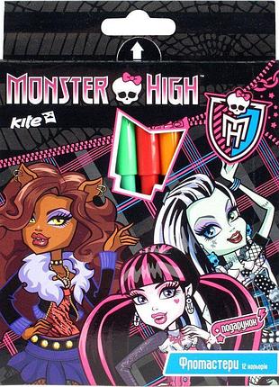 Фломастеры с наклейками monster high mh14-046k kite, набор из 12 ярких цветов