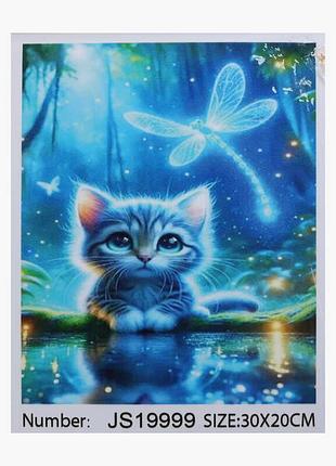 Алмазная мозаика для творчества js19999, 30x20 см, картина с котенком и светлячком