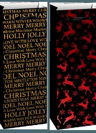 Подарунковий пакет для пляшки bottle xmas wb20-49 з новорічним дизайном 130x85x360 мм