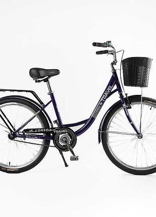 Городской велосипед corso «travel» 26'' tl-26106 с корзиной и багажником
