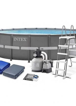 Каркасный бассейн intex 26326 ultra xtr frame pools с насосом, лестницей, тентом и подстилкой, диаметр 488 см, высота 122 см