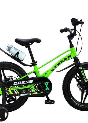 Велосипед дитячий 18 дюймів corso stream sm-18693 яскраво-зелений з магнієвою рамою