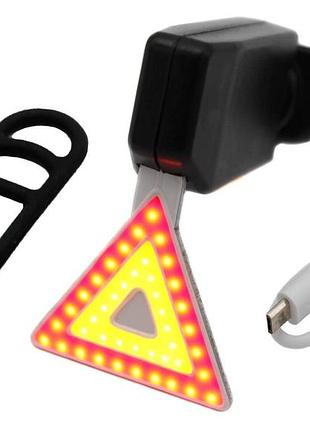 Задній велосипедний акумуляторний ліхтар-трикутник 902 microusb